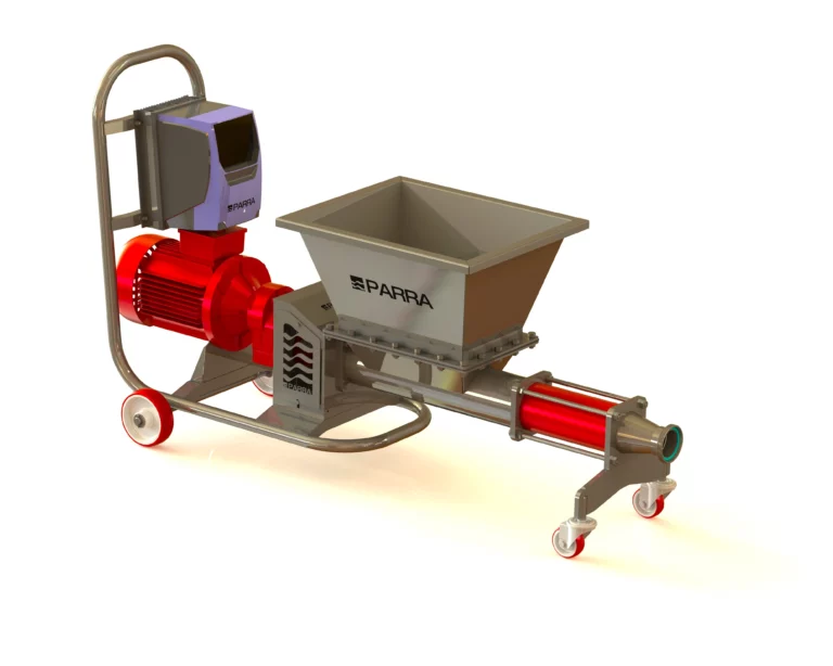 Imagen en de la bomba BPLM-ALF-500 con sobretolva y chasis móvil y variador de frecuencia. Solución para el bombeo de productos viscosos y aplicaciones en la industria alimentaria, química y agroindustrial.