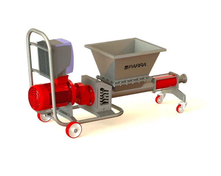 Imagen en de la bomba BPLM-ALF-500 con sobretolva y chasis móvil y variador de frecuencia. Solución para el bombeo de productos viscosos y aplicaciones en la industria alimentaria, química y agroindustrial.