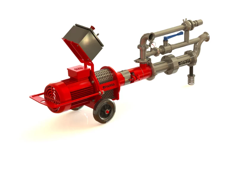 Render 3D de un sistema de bypass para riego, modelo BPLM 5,5 HP. Diseño optimizado con bomba y válvulas integradas para un control eficiente del flujo de agua.